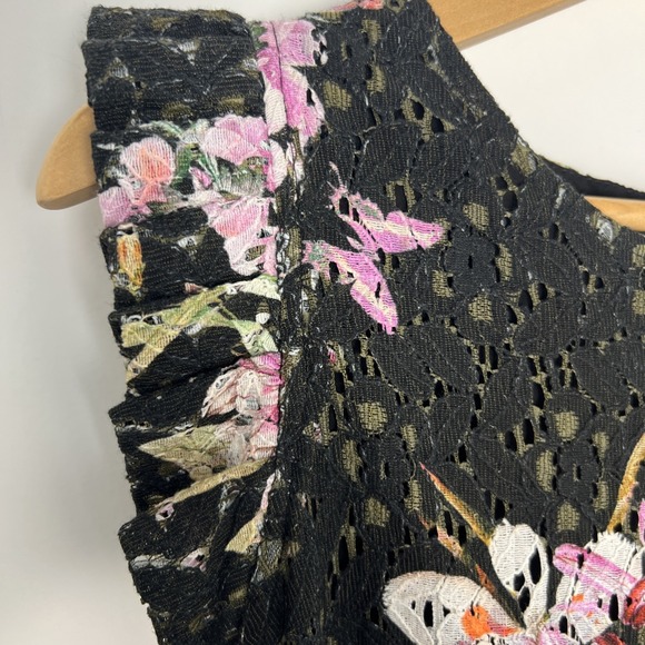 Eri + Ali Dress Women's Sz 10 Floral Black pink Green Orange White Short Sleeve - Picture 6 of 6